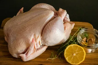A whole dressed broiler chicken.